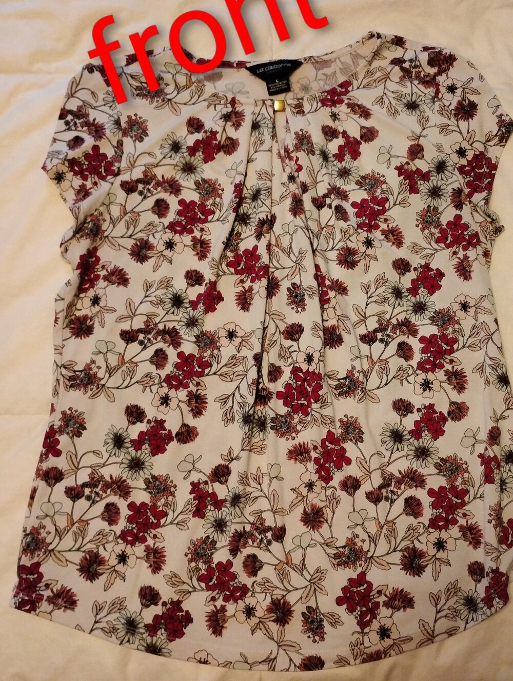 Liz Claiborne Women's Floral Dress Top with Gold Hardware Lrg